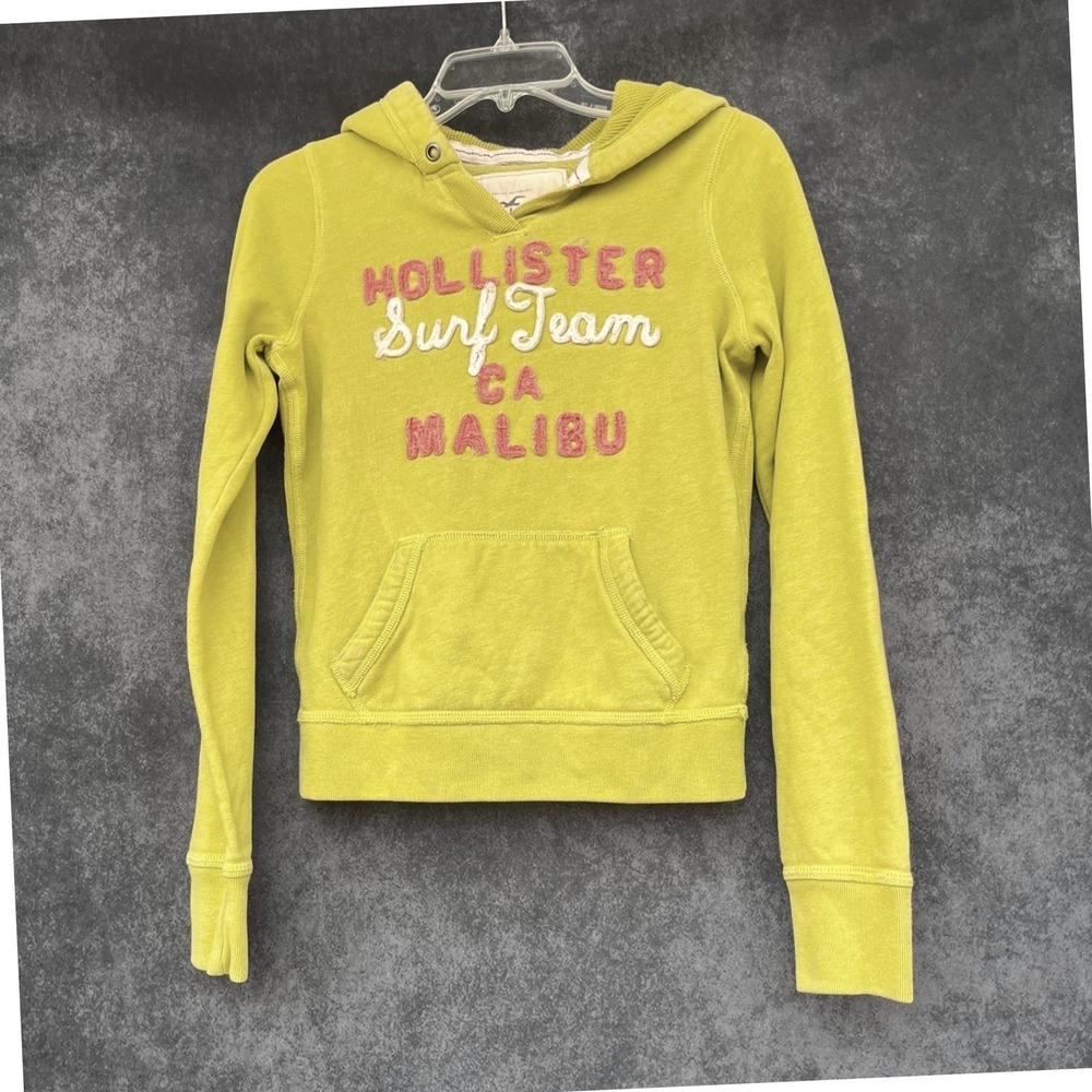 Hollister Vintage Y2K Coconut Girl Hoodie‎ Lime Green Pullover Waffle Hood Small - Picture 2 of 7